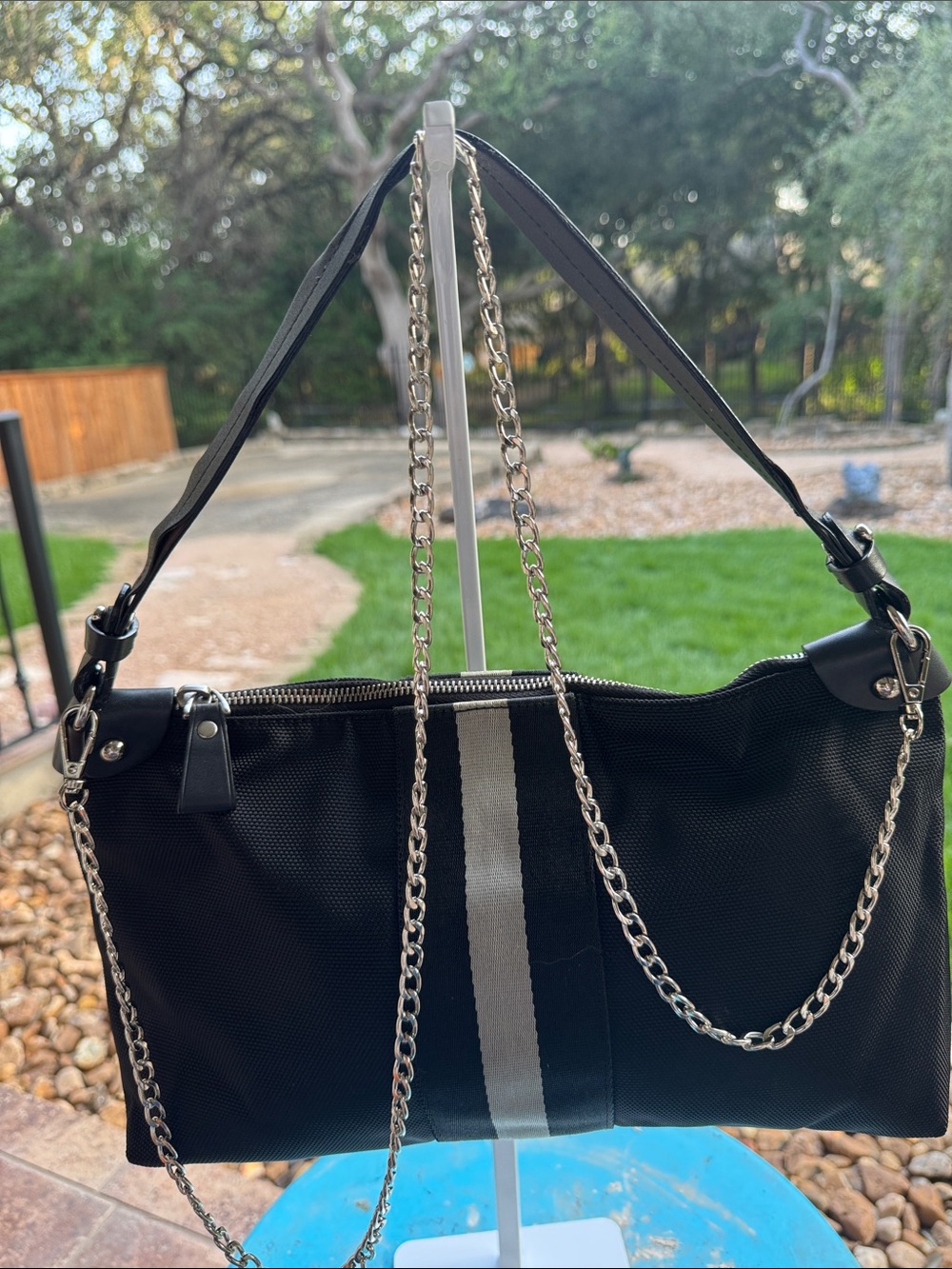 Bally Black Unisex Bag with Silver Center Stripe